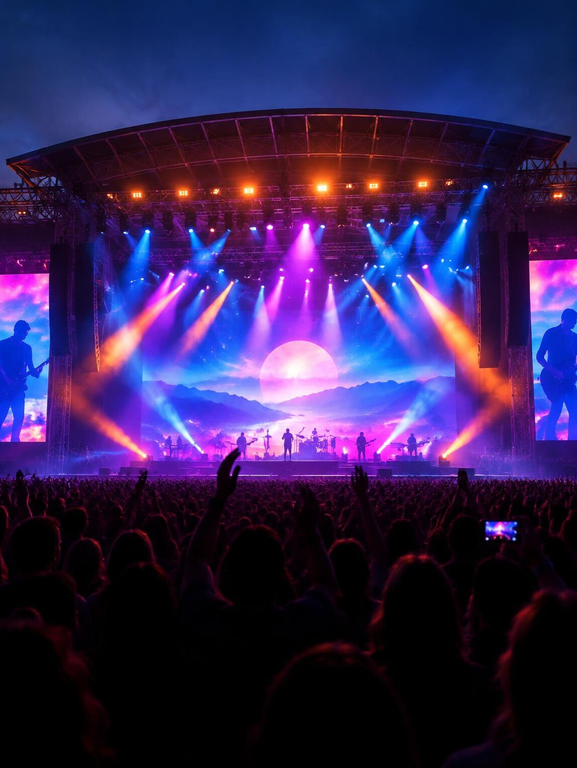 Concert stage with a large crowd and lights